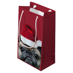 Sacola Para Presentes Pequena Cão do pug do Natal