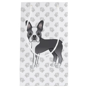 Sacola Para Presentes Pequena Cão e patas de Cartoon Azul e Branco de Boston