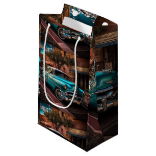 Sacola Para Presentes Pequena Carro Azul Retro
