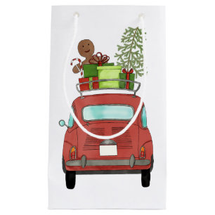 Sacola Para Presentes Pequena Carro vermelho com presentes de Natal Pequeno Saco