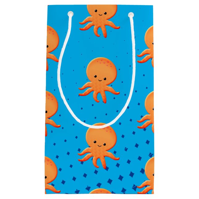 Sacola Para Presentes Pequena Cartoon Bonito Octopus Blue Ocean (Frente)