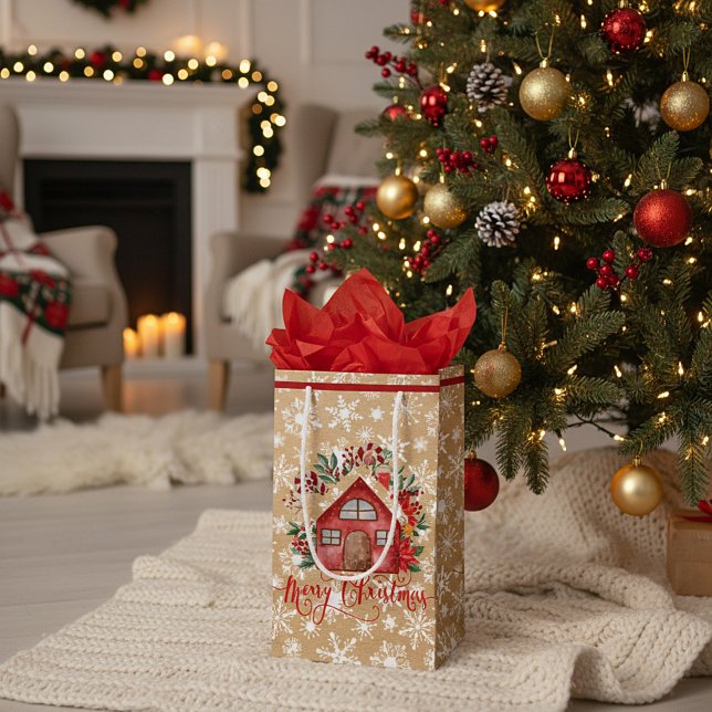 Sacola Para Presentes Pequena Casa de Natal em saco de papel look (Criador carregado)