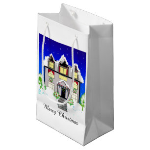 Sacola Para Presentes Pequena Casa de Natal Nevada