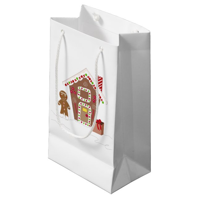 Sacola Para Presentes Pequena Casa de Pão de Mel (Frente inclinada)