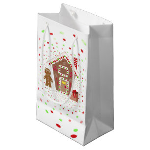 Sacola Para Presentes Pequena Casa de Pão de Mel com Bolinhas