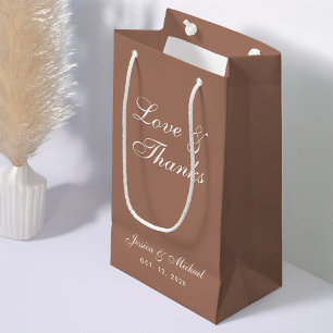 Sacola Para Presentes Pequena Casamento Brown Amor e Obrigado Caligrafia Simples