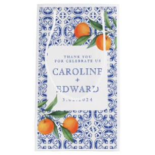 Sacola Para Presentes Pequena Casamento com Bluetile Mediterrânica Watercolor