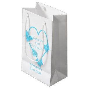 Sacola Para Presentes Pequena Casamento de Design de Coração com Borboleta Azul 