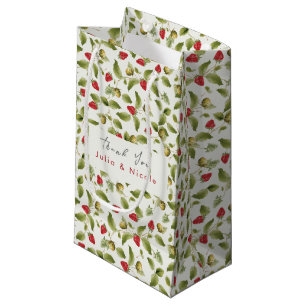 Sacola Para Presentes Pequena Casamento de Flores de Morango Selvagens Vermelhas