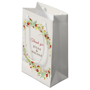 Sacola Para Presentes Pequena Casamento de Folhagem Amarelo-Flor Selvagem Marigo