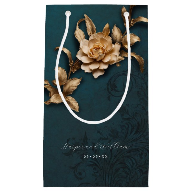 Sacola Para Presentes Pequena Casamento de folhagem de ouro (Frente)