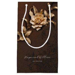Sacola Para Presentes Pequena Casamento de folhagem de ouro