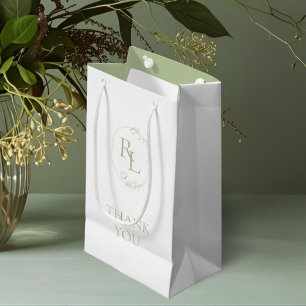 Sacola Para Presentes Pequena Casamento de Monograma Verde Floral Obrigado