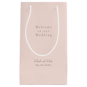 Sacola Para Presentes Pequena Casamento de Nomes de Texto Dourado do Blush