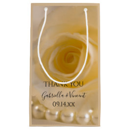 Sacola Para Presentes Pequena Casamento de Rosa Branca e Pérolas Obrigado
