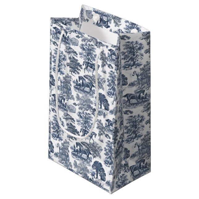 Sacola Para Presentes Pequena Casamento de Túneis de Cavalo Azul-Chic, Elegante (Frente inclinada)