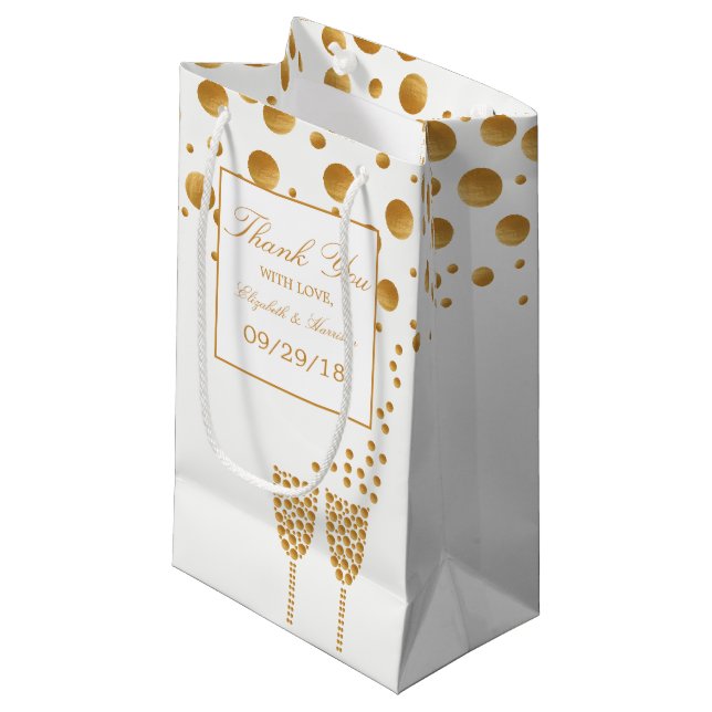 Sacola Para Presentes Pequena Casamento Dourado de bolhas de champanhe (Frente inclinada)
