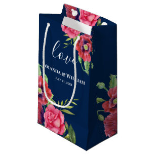 Sacola Para Presentes Pequena Casamento Favorece Flores Vermelhas e Rosa Marinho