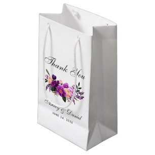 Sacola Para Presentes Pequena Casamento Floral de Cor de Água Púrpura Ultra Viol