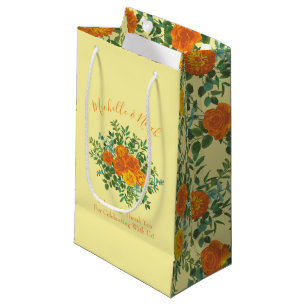 Sacola Para Presentes Pequena Casamento Floral Laranja e Amarelo-claro