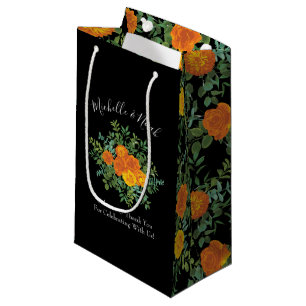Sacola Para Presentes Pequena Casamento Floral Laranja e Gótico Negra