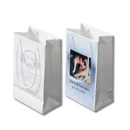 Sacola Para Presentes Pequena Casamento Floral Monograma Crista Elegante Azul Po