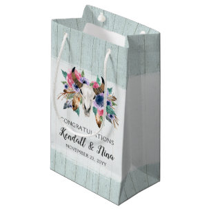 Sacola Para Presentes Pequena Casamento floral rústico da aguarela de Boho do