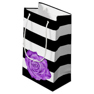 Sacola Para Presentes Pequena Casamento listrado branco do preto moderno do rosa