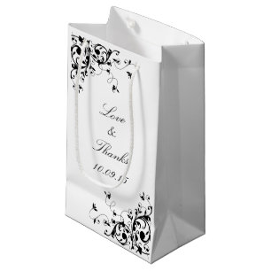 Sacola Para Presentes Pequena Casamento negro e branco das espirais elegantes