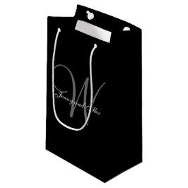 Sacola Para Presentes Pequena Casamento preto e de prata do monograma