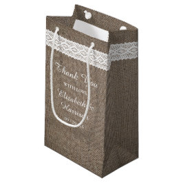 Sacola Para Presentes Pequena Casamento Rustic Burlap & Vintage White Lace