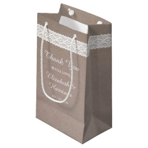 Sacola Para Presentes Pequena Casamento Rustic Kraft & Vintage White Lace