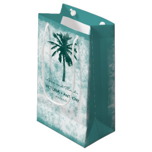 Sacola Para Presentes Pequena Casamento Tropical Palm Tree Beach Obrigado