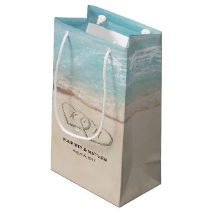 Sacola Para Presentes Pequena Casamento Tropical Vintage na Praia do Coração