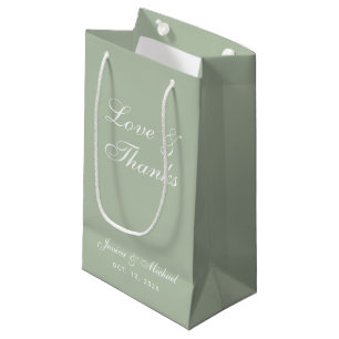 Sacola Para Presentes Pequena Casamento Verde Salvia Amor & Obrigado Script Simp