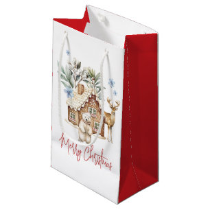 Sacola Para Presentes Pequena Casas de Pão-de-Água, Urso Polar e Reindee