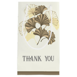 Sacola Para Presentes Pequena Castanho e Folha Branca Personalizados Obrigado