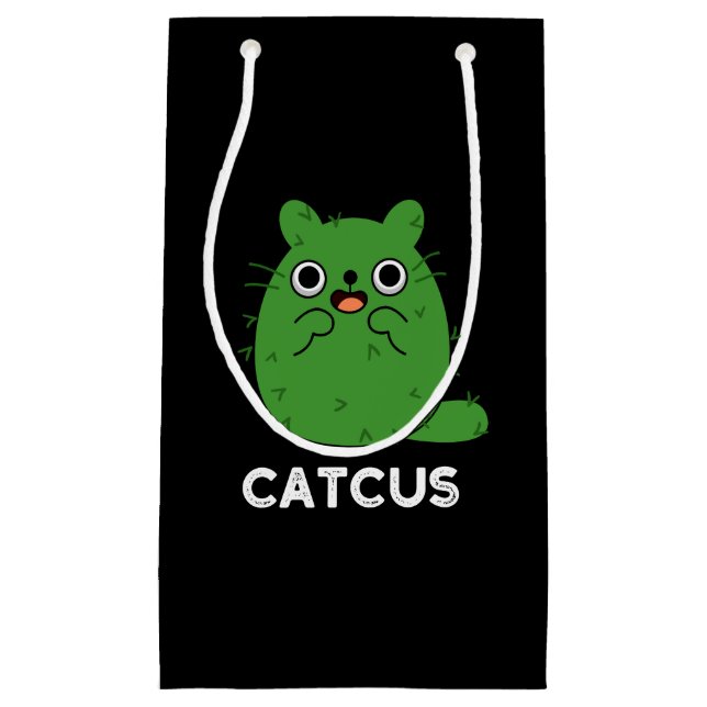 Sacola Para Presentes Pequena Catcus Funny Cat Cactus Pun Dark BG (Frente)