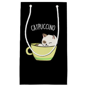 Sacola Para Presentes Pequena Catpuccino Gato Gatinho Engraçado Na Taça Pun Dark