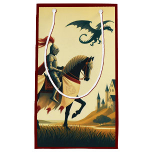 Sacola Para Presentes Pequena Cavaleiro Medieval/dragão/fantasia do castelo