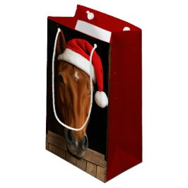 Sacola Para Presentes Pequena Cavalo de Natal na Janela do Estábulo