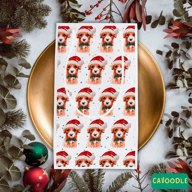 Sacola Para Presentes Pequena Cavoodle Dog Raça Estrelas de Natal (Criador carregado)