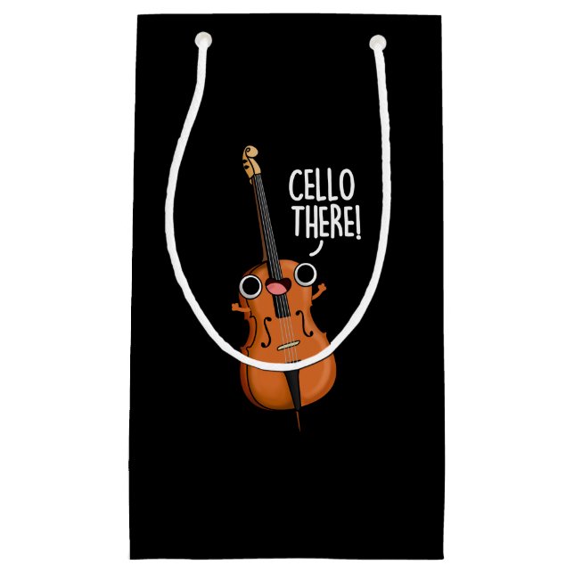 Sacola Para Presentes Pequena Cello Lá Música Engraçada Pun Escuro BG (Frente)