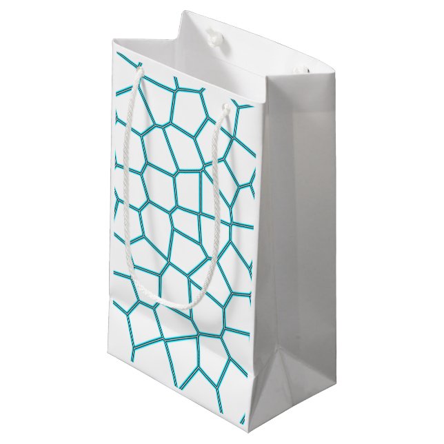 Sacola Para Presentes Pequena Células brancas de Turquesa Pálida Abstrato de Min (Frente inclinada)
