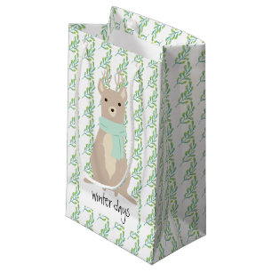 Sacola Para Presentes Pequena Cervo Usando Um Cachecol Verde