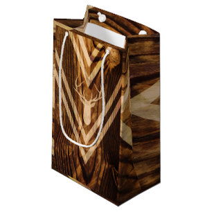 Sacola Para Presentes Pequena Cervos de Boho na madeira rústica
