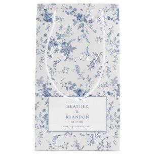 Sacola Para Presentes Pequena Chá de Bebê Floral Azul Clássico Vintage