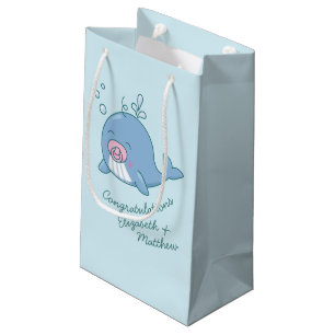 Sacola Para Presentes Pequena Chá de fraldas de baleia branca Kawaii garota rosa