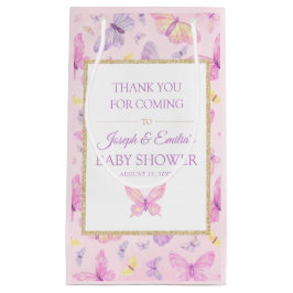 Sacola Para Presentes Pequena Chá de fraldas de borboleta rosa e roxa