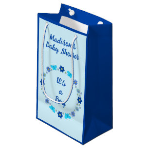 Sacola Para Presentes Pequena Chá de fraldas de Borboletas e Flores Blue Baby Bo